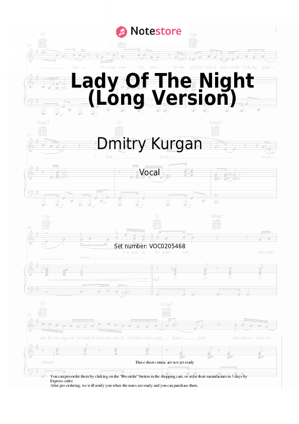 Lady Of The Night (Long Version) - Dmitry Kurgan Vocal Sheet Music - Vocal
