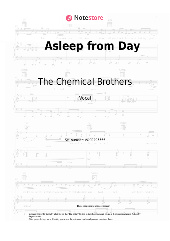 Asleep from Day - The Chemical Brothers Vocal Sheet Music - Vocal