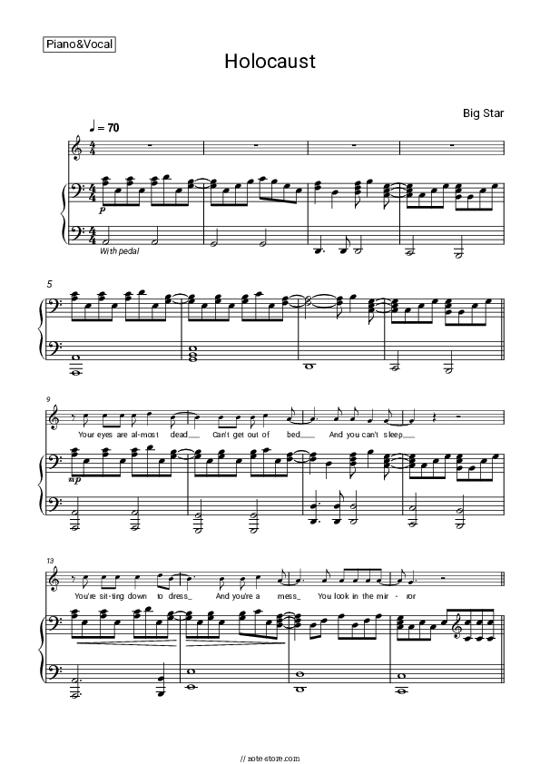 Holocaust - Big Star Piano Sheet Music with the Voice part - Piano&Vocal