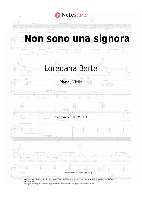 Non sono una signora - Loredana Bertè Piano Sheet Music and Violin - Piano&Violin