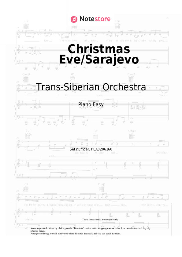 Christmas Eve/Sarajevo 12/24 - Trans-Siberian Orchestra Piano Sheet Music Easy - Piano.Easy