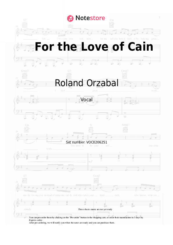 For the Love of Cain - Roland Orzabal Vocal Sheet Music - Vocal