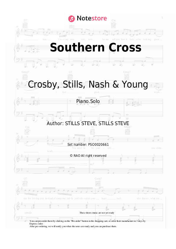 Southern Cross - Crosby, Stills, Nash & Young Piano Sheet Music - Piano.Solo