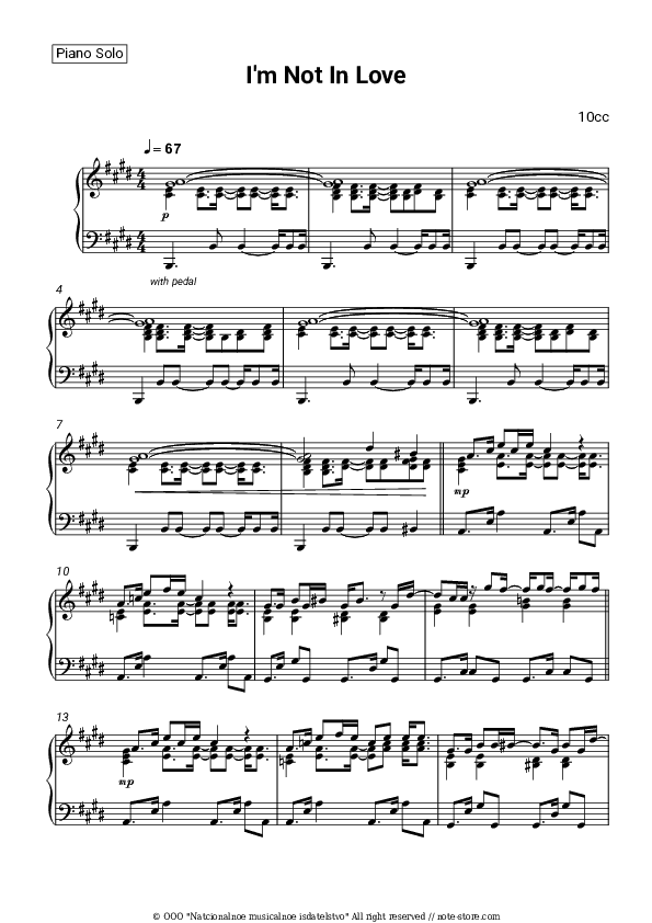 I'm Not In Love - 10cc Piano Sheet Music - Piano.Solo