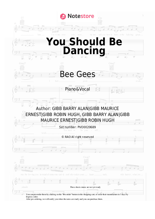 You Should Be Dancing - Bee Gees Piano Sheet Music with the Voice part - Piano&Vocal