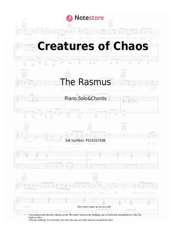 Creatures of Chaos - The Rasmus Piano Sheet Music and Chords - Piano.Solo&Chords