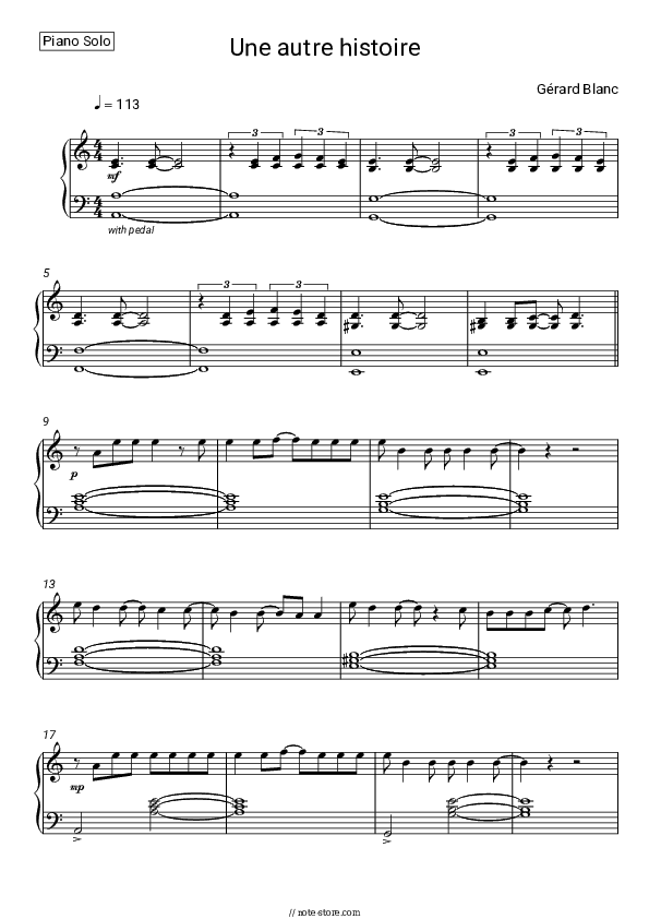 Une autre histoire - Gérard Blanc Piano Sheet Music - Piano.Solo