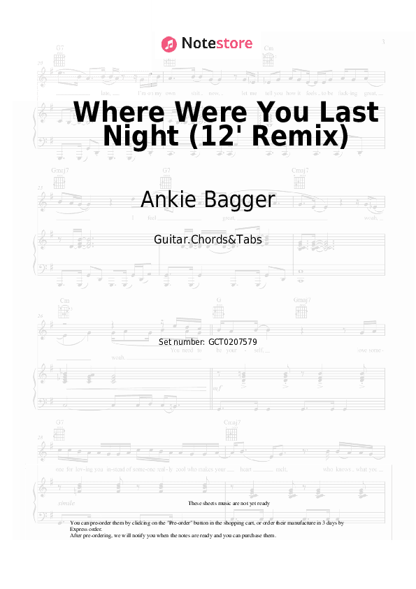 Where Were You Last Night (12' Remix) - Ankie Bagger Chords and Tabs - Guitar.Chords&Tabs