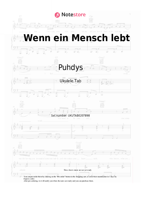 Wenn ein Mensch lebt - Puhdys Sheet Music - Ukulele.Tab