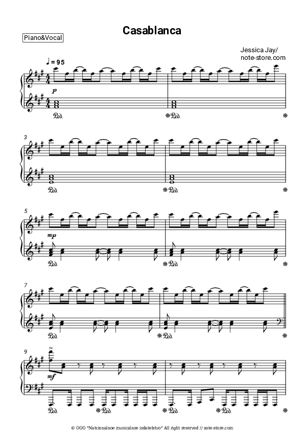 Casablanca - Jessica Jay Piano Sheet Music with the Voice part - Piano&Vocal