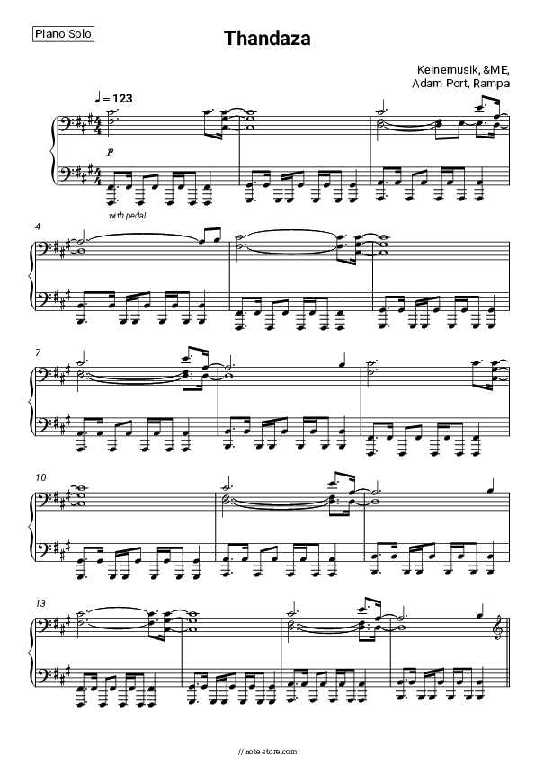 Thandaza - Keinemusik, &ME, Adam Port, Rampa Piano Sheet Music - Piano.Solo