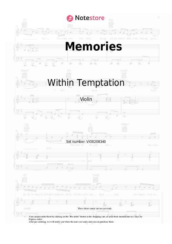 Memories - Within Temptation Violin Sheet Music - Violin