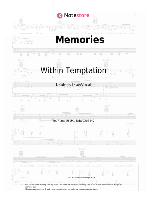 Memories - Within Temptation Sheet Music - Ukulele.Tab&Vocal