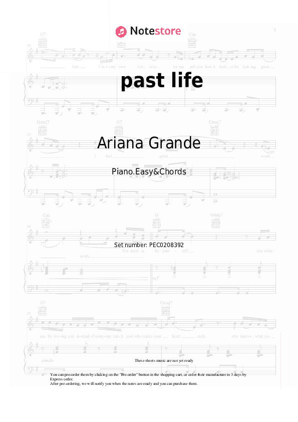 past life - Ariana Grande Sheet Music Easy and Chords - Piano.Easy&Chords