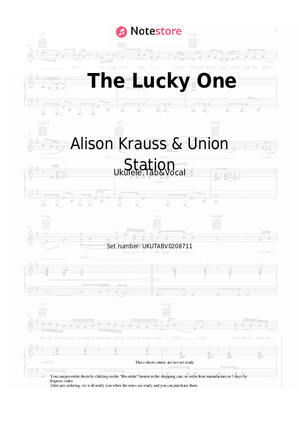 The Lucky One - Alison Krauss & Union Station, Robert Lee Castleman Sheet Music - Ukulele.Tab&Vocal