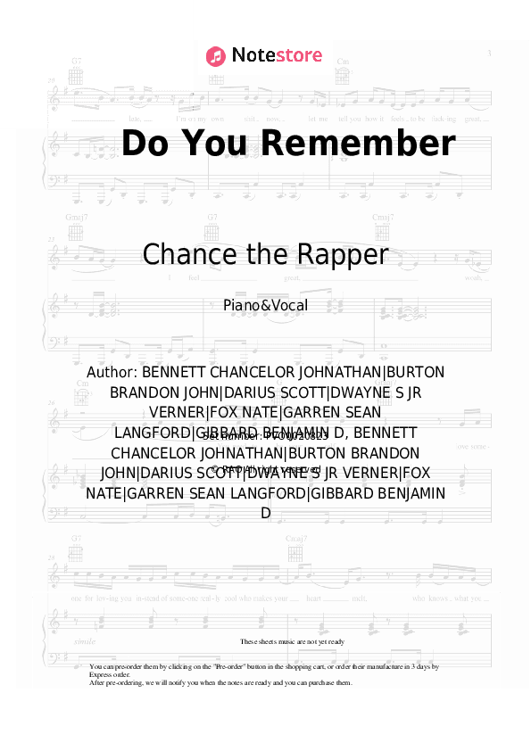 Do You Remember - Chance the Rapper, Benjamin Gibbard Piano Sheet Music with the Voice part - Piano&Vocal