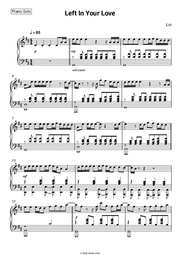 Left In Your Love - Loi Piano Sheet Music - Piano.Solo