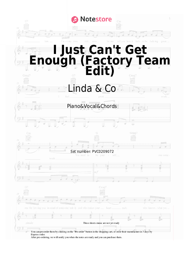 I Just Can't Get Enough (Factory Team Edit) - Linda & Co Piano Sheet Music with the Vocal and Chords - Piano&Vocal&Chords