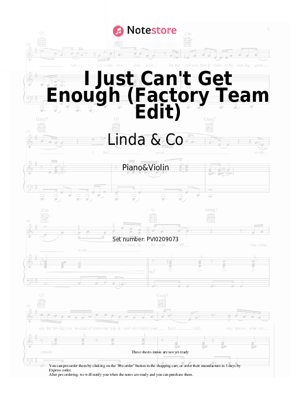 I Just Can't Get Enough (Factory Team Edit) - Linda & Co Piano Sheet Music and Violin - Piano&Violin
