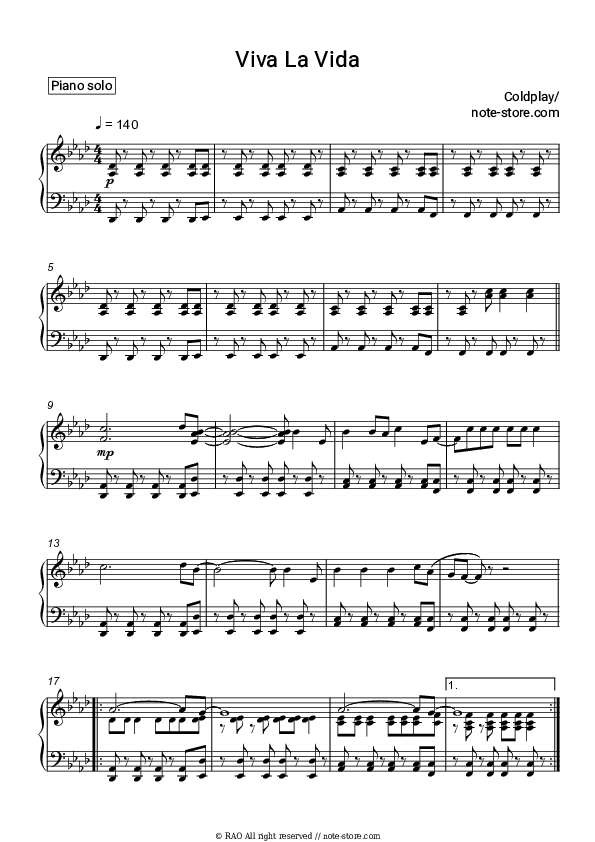 Viva La Vida - Coldplay Piano Sheet Music - Piano.Solo