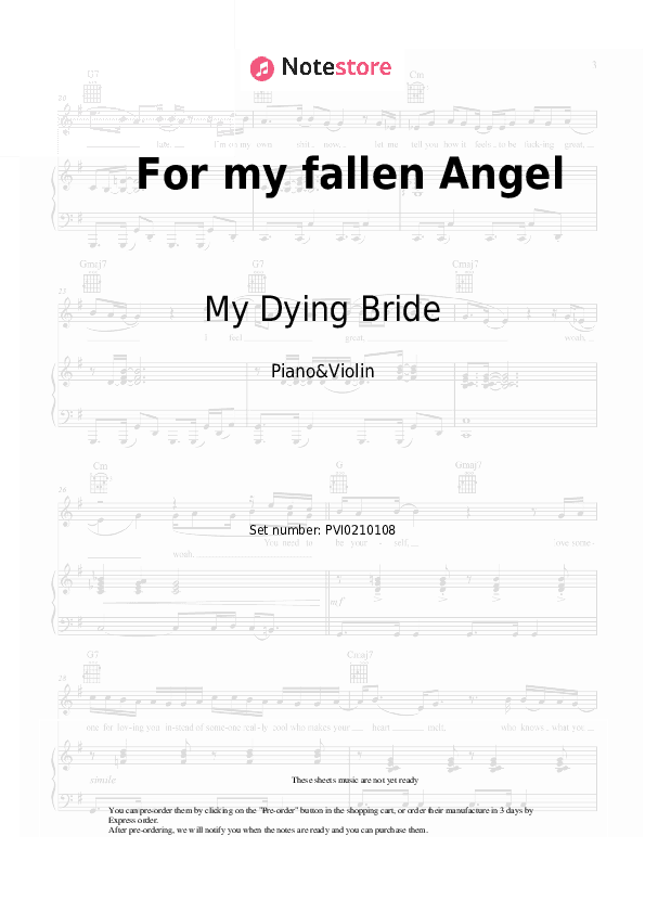 For my fallen Angel - My Dying Bride Piano Sheet Music and Violin - Piano&Violin