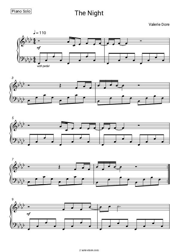 The Night - Valerie Dore Piano Sheet Music - Piano.Solo