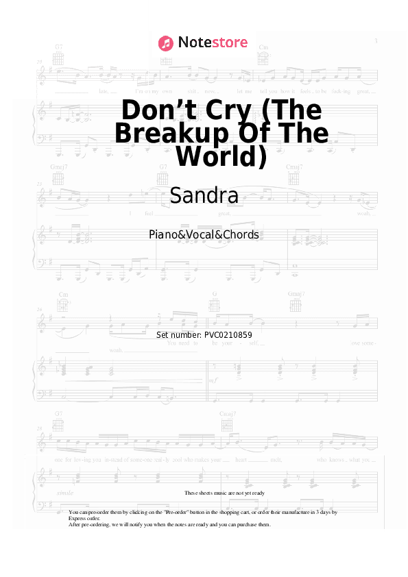 Don’t Cry (The Breakup Of The World) - Sandra Piano Sheet Music with the Vocal and Chords - Piano&Vocal&Chords