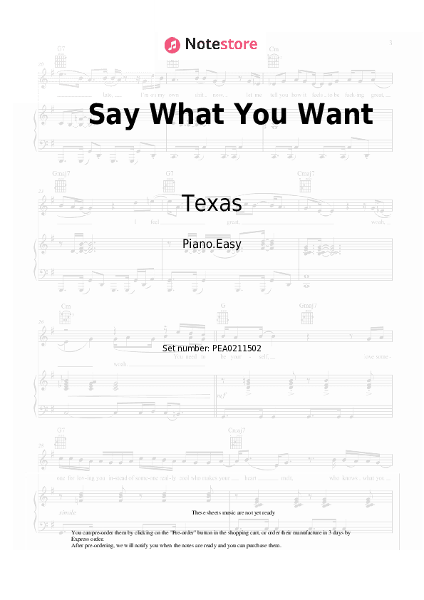 Say What You Want - Texas Piano Sheet Music Easy - Piano.Easy