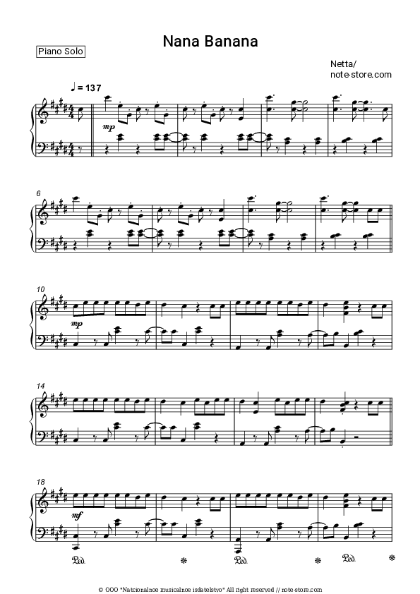 Nana Banana - Netta Piano Sheet Music - Piano.Solo