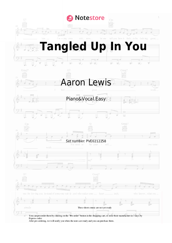 Tangled Up In You - Aaron Lewis Piano Sheet Music Easy and Vocal - Piano&Vocal.Easy