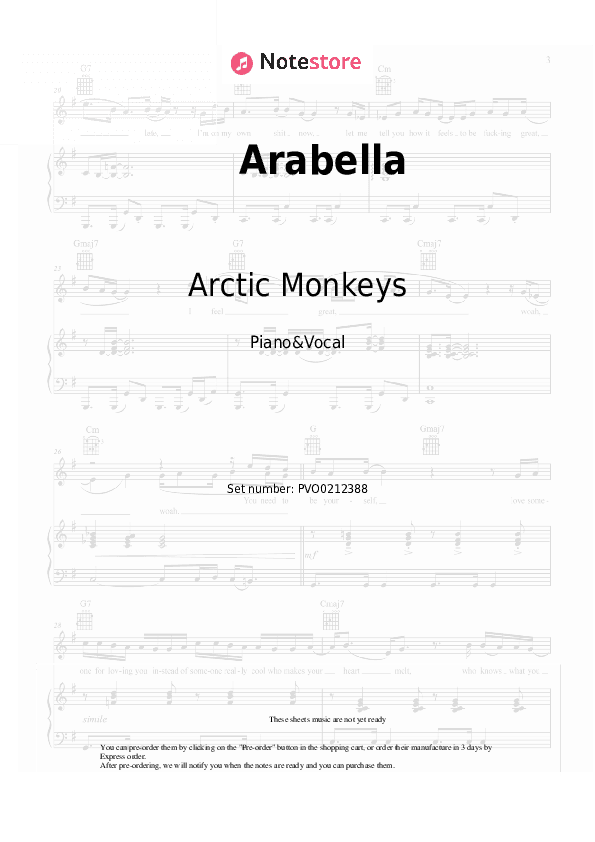 Arabella - Arctic Monkeys Piano Sheet Music with the Voice part - Piano&Vocal
