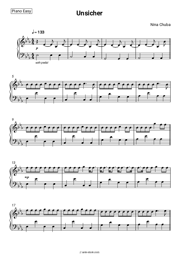 Unsicher - Nina Chuba Piano Sheet Music Easy - Piano.Easy