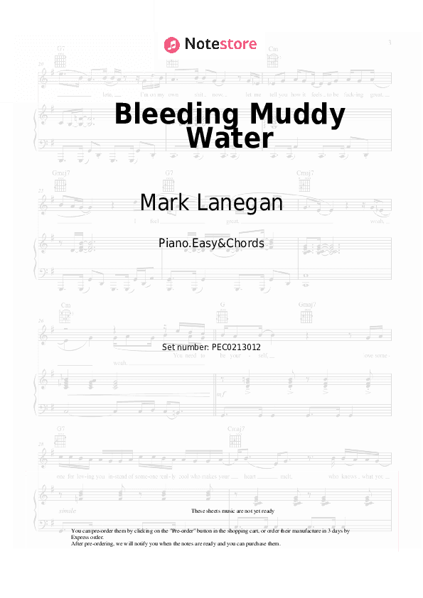 Bleeding Muddy Water - Mark Lanegan Sheet Music Easy and Chords - Piano.Easy&Chords