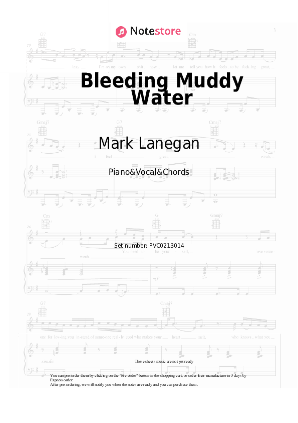 Bleeding Muddy Water - Mark Lanegan Piano Sheet Music with the Vocal and Chords - Piano&Vocal&Chords