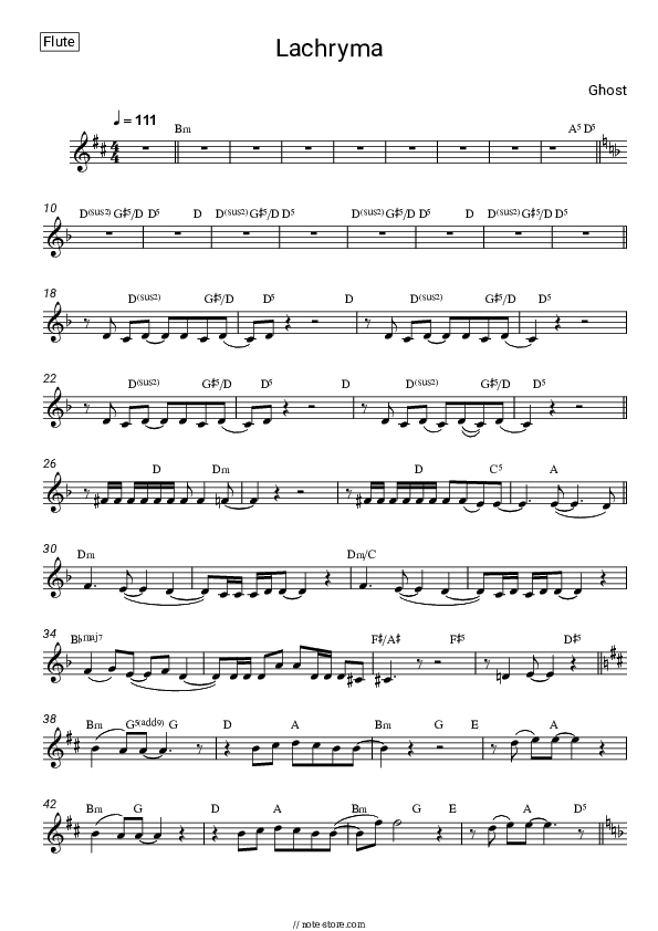 Lachryma - Ghost Flute Sheet Music - Flute