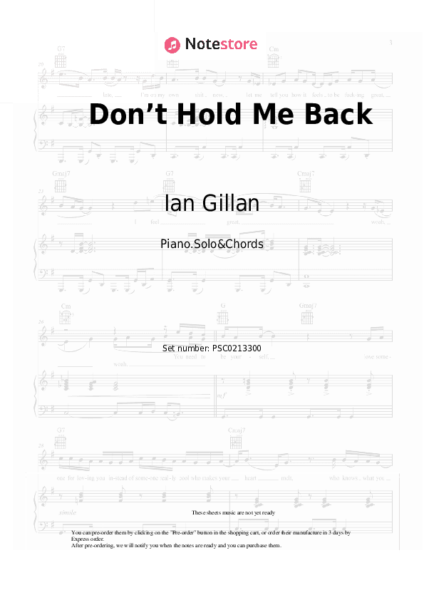 Don’t Hold Me Back - Ian Gillan Piano Sheet Music and Chords - Piano.Solo&Chords