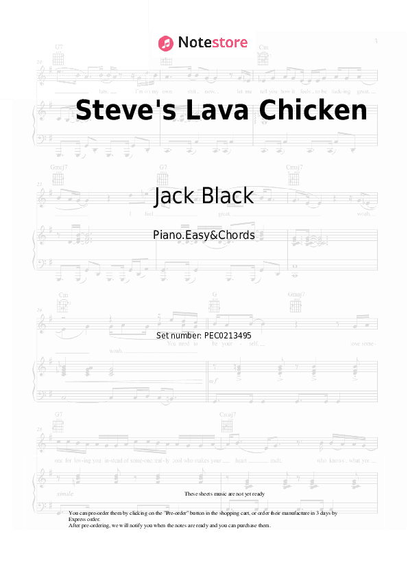 Steve's Lava Chicken (A Minecraft Movie Soundtrack) - Jack Black Sheet Music Easy and Chords - Piano.Easy&Chords
