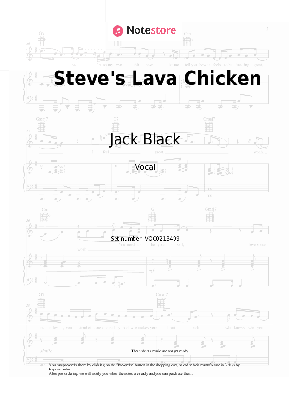 Steve's Lava Chicken (A Minecraft Movie Soundtrack) - Jack Black Vocal Sheet Music - Vocal