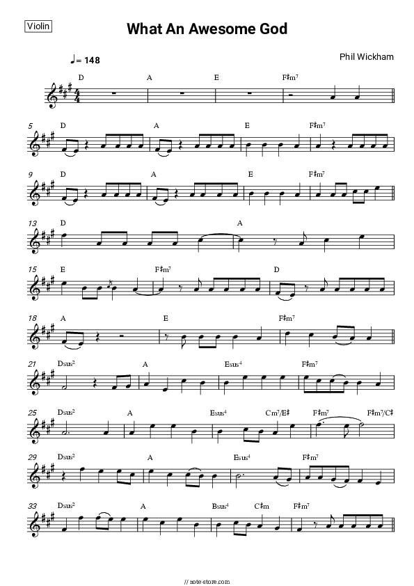 What An Awesome God - Phil Wickham Violin Sheet Music - Violin