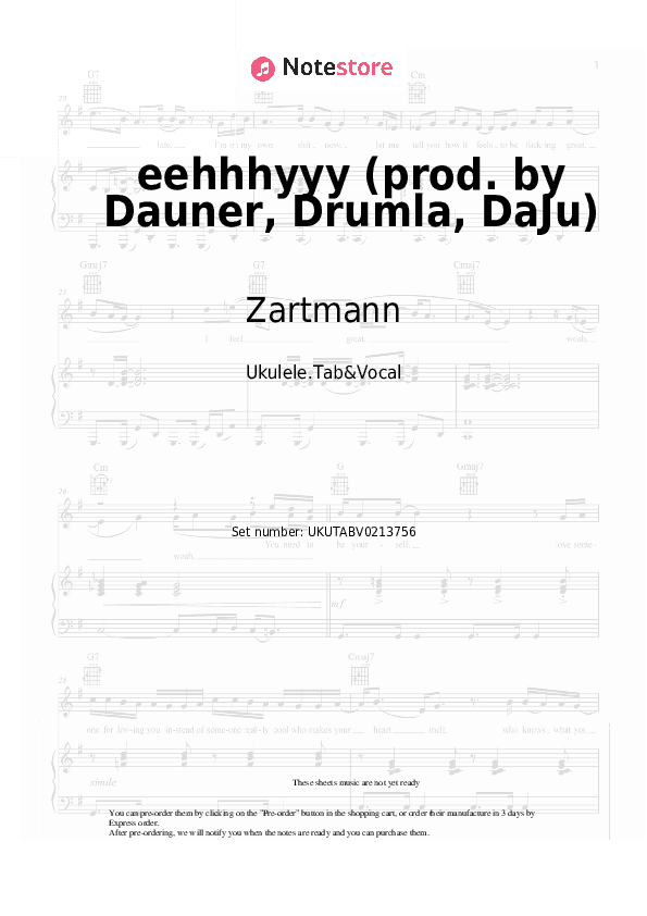 eehhhyyy (prod. by Dauner, Drumla, DaJu) - Zartmann Sheet Music - Ukulele.Tab&Vocal
