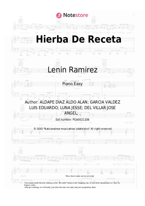 Hierba De Receta - Lenin Ramirez, T3R Elemento, Oscar Cortez Piano Sheet Music Easy - Piano.Easy