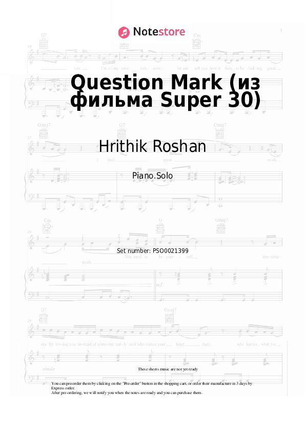 Question Mark (from Super 30 movie) - Hrithik Roshan Piano Sheet Music - Piano.Solo