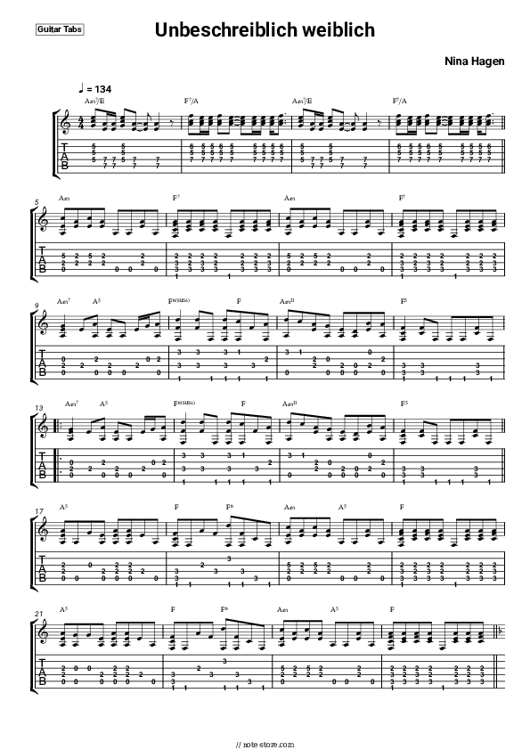 Unbeschreiblich weiblich - Nina Hagen Tabs - Guitar.Tabs