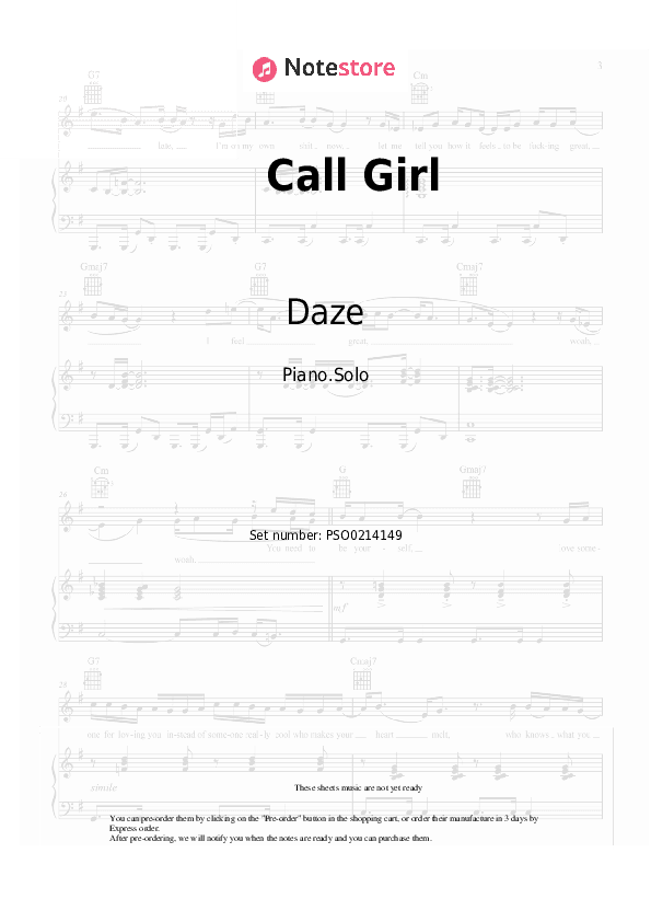 Call Girl - Daze Piano Sheet Music - Piano.Solo