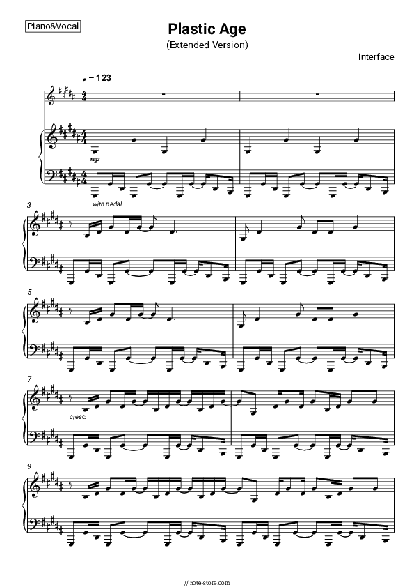 Plastic Age (Extended Version) - Interface Piano Sheet Music with the Voice part - Piano&Vocal