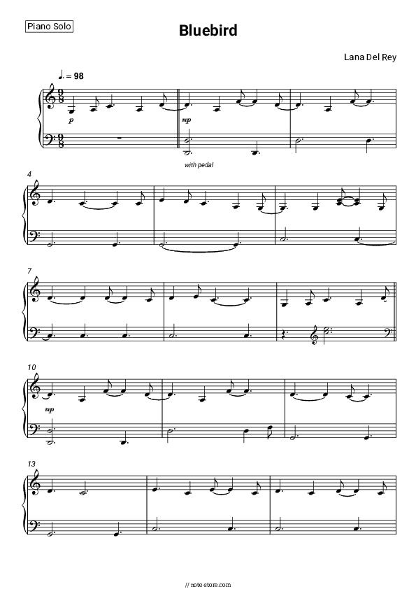 Bluebird - Lana Del Rey Piano Sheet Music - Piano.Solo