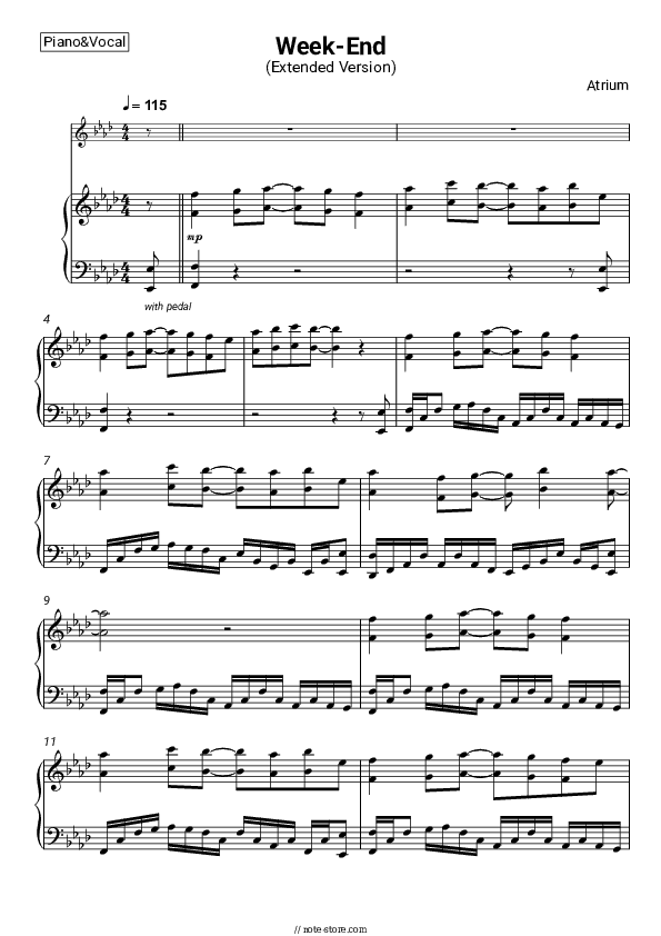 Week-End (Extended Version) - Atrium Piano Sheet Music with the Voice part - Piano&Vocal