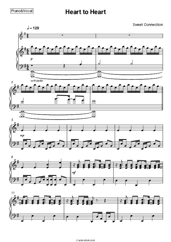 Heart to Heart - Sweet Connection Piano Sheet Music with the Voice part - Piano&Vocal