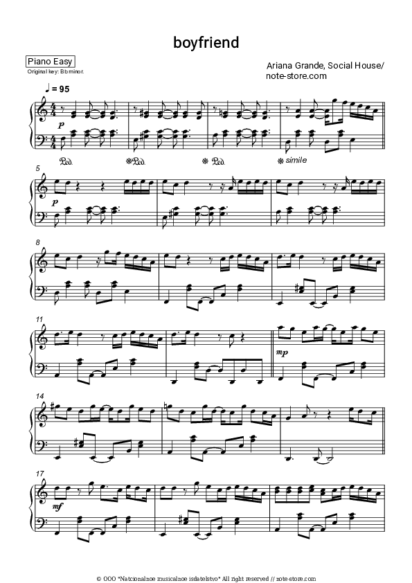 boyfriend - Ariana Grande, Social House Piano Sheet Music Easy - Piano.Easy