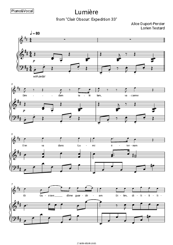 Lumière - Lorien Testard, Alice Duport-Percier Piano Sheet Music with the Voice part - Piano&Vocal